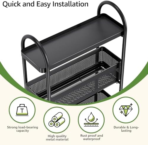 KINGRACK 4 Tier Slim Rolling Cart with Drawer, Metal Utility Storage Cart - Image 3