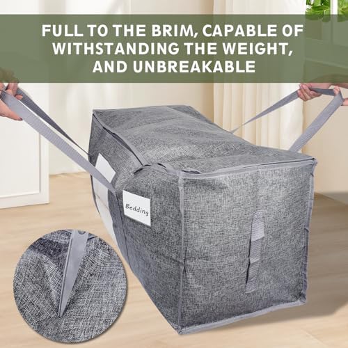 4 Pack Extra Large Moving Bags Heavy Duty 180GSM,130LBS 100L Totes with Visible Window, Zippers & Wrap-Around Handles, Waterproof Reusable, Alt to Moving Boxes, Gray - Image 5