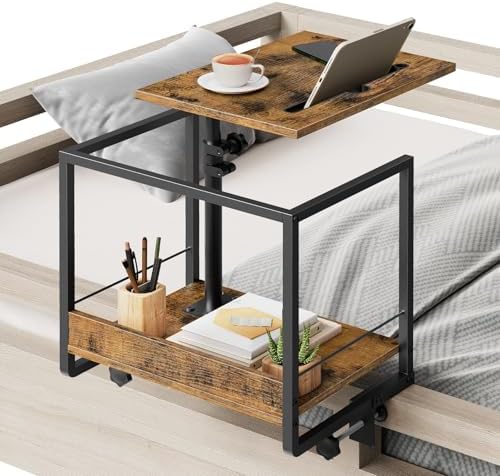 YATINEY Bedside Shelf, Bunk Bed Shelf with Storage and 360° Rotating, Clip-on Loft & Bunk Bed Tray Shelf, Nightstand for College Dorm Room, Apartment, Rustic Brown and Black ET21BR by Yatiney