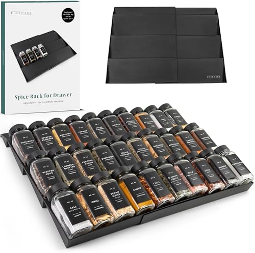 EDELHAUS Spice Drawer Organizer, Expandable Spice Rack for Drawer Black by EDELHAUS