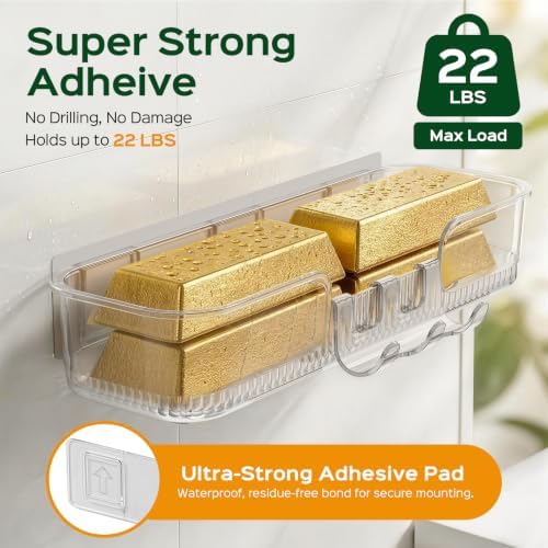 HAMITOR 2 Pack Adhesive Shower Caddy, Clear Transparent Shower Organizer - Image 4