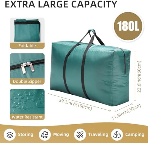 Extra Large travel duffel bag with Strong Handles, 180LWaterproof duffel bag, Durable Zippers, Extra Large Storage Totes for Space Saving and Moving Supplies, Green - Image 2