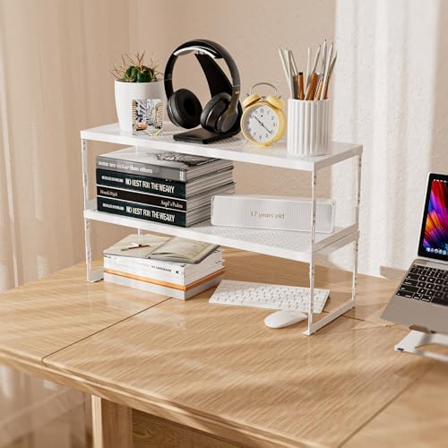 Stackable Expandable Metal Shelf Organizer - Adjustable Wire Storage Rack with Holes for Kitchen, Bathroom, Cabinet, Office - Space Saving, Durable & Sturdy Design（3PACKS/Large/White - Image 6