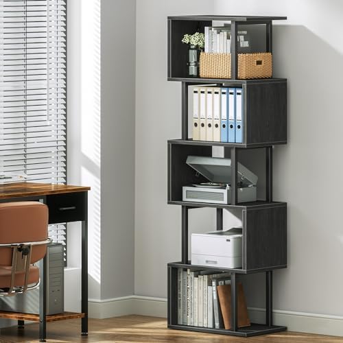 Furologee 6 Tier Bookshelf, S Shaped Geometric Bookcase, Black Oak - Image 6