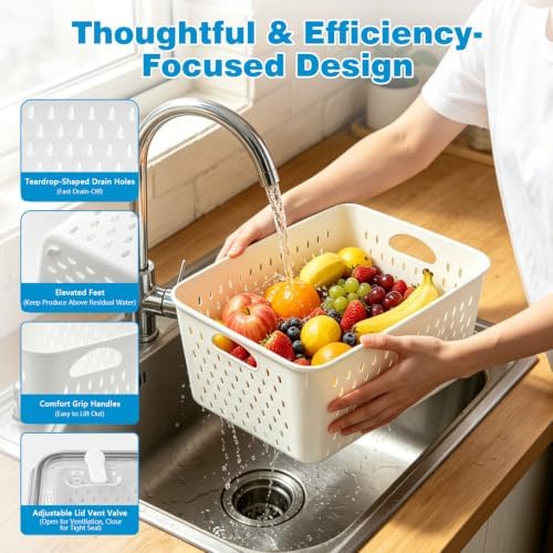 4 Pack Heavy-Duty Fruit Storage Containers for Fridge, Produce Fresh Keeper - Image 6