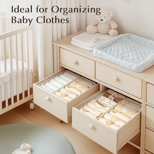 DIMJ Drawer Organizers for Clothing, Set of 8 Fabric Closet Organizers and Storage, Dresser Organizers, Drawer Dividers for Baby Clothes, Socks, Belt, Tie (Beige) - Image 4