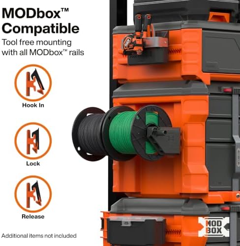 Klein Tools 54866MB MODbox Roll Dispenser, Modular Wire Spool Holder for 500-Foot 10 AWG Solid Wire, Wall and Rolling System Compatible, Compact Tool-Free Mount, Garage and Jobsite Organization - Image 3
