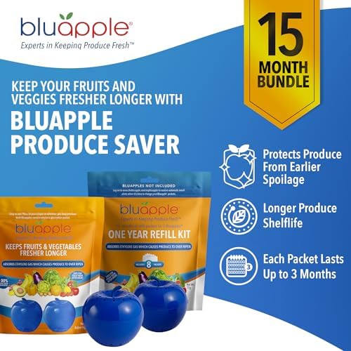 Bluapple Produce Saver Ethylene Gas Absorber - Fresh Fruit & Vegetable Storage for Refrigerator, Kitchen Must Haves, Produce Keeper, Fruit Saver, Each Packet Lasts 3 Months, BPA Free - 15-Month Bundle - Image 2