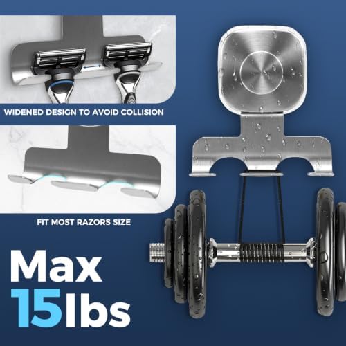 Square Suction Cup Razor Holder for Shower,Heavy-Duty 7KG Suction Hooks for Razor,Towel,Loofah,Removable Damage-Free Metal Shower Hook,Shaver Holder,2 Pack(Brushed Silver) - Image 4