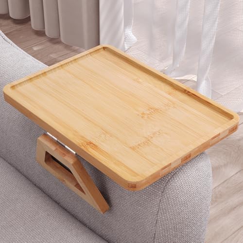 Couch Arm Tray,Bamboo Folding Sofa Tray,Sofa Armrest Trays Clip-On Couch Desk for Drinks,Snacks,Phone,Remote Control（Natural） by DANFOXER