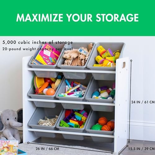Humble Crew Kids Toy Organizer with 9 Bins, 3 Tier Storage for Playroom - Image 2