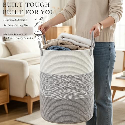 105L Extra Large Laundry Basket, Clothes Hamper with Handles- Grey - Image 5