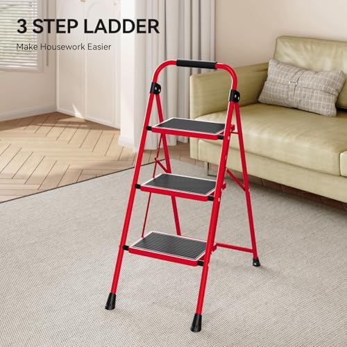 KINGRACK 3 Step Ladder, Folding Step Stool with Anti-Slip Wide Pedal - Image 3