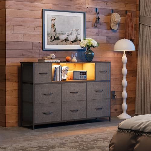 WLIVE LED Dresser TV Stand for 55 Inch TV, 8 Fabric Drawers, Grey Dresser - Image 2