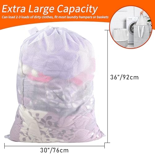 Polecasa 2 Pack Heavy Duty Diamond X-Large Mesh Laundry Bag, 30x36", White - Image 3