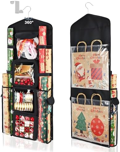 Wrapping Paper Storage Organizer, Double-Sided Gift Wrap Holder, 360° Rotating Gift Bag Storage Organizer for Your Craft, Accessories, Gift Warp Supply, Wrap Ribbon and Stationery by Uawsyut