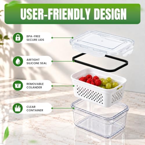 5 Pack Large Fruit Storage Containers for Fridge, Produce Storage Container - Image 3