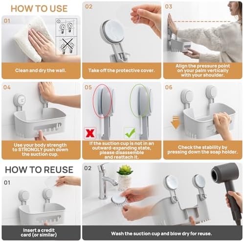 LEVERLOC Shower Caddy Suction Cup,Shower Organizer Bathroom Shelf - Image 6