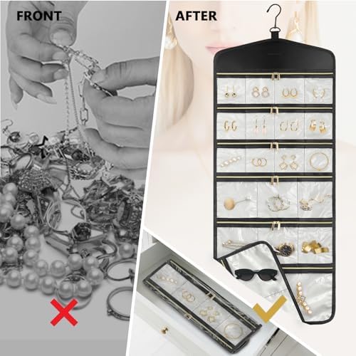 CHICECO Hanging Jewelry Organizer With Zippered Pockets,40 Pockets Travel Jewelry Organizer Storage for Cloest,Wall,Door - Image 6