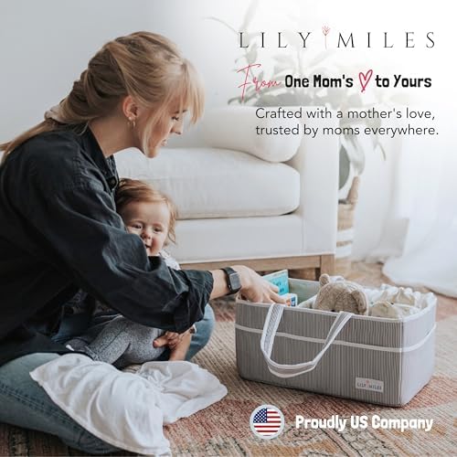 Lily Miles Baby Diaper Caddy - Organizer Tote Bag for Baby Girl Essentials - Baby Shower Basket - Nursery Must Haves - Registry Favorites - Newborn Caddie Car Travel - Gray/Blush, Extra Large - Image 6