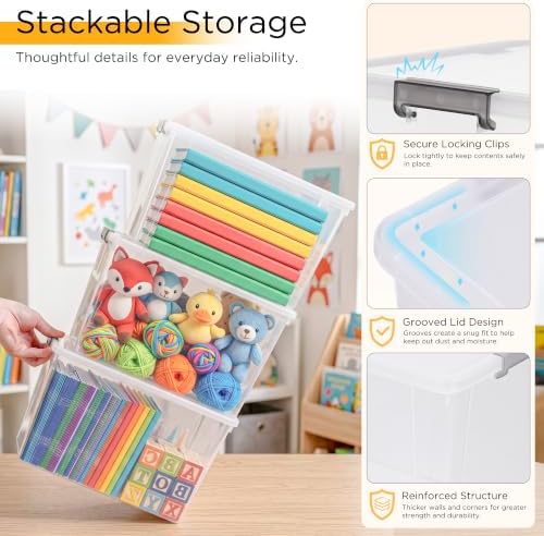 Citylife 6Packs 7.8Qt Plastic Storage Bins with Lids, Clear Organizer - Image 3