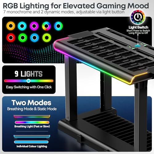 Switch 2/1/OLED RGB Organizer Station with Controller Charging Dock, Switch Storage Stand, Joycon 1/2 Charger, Gaming Accessories Holds TV Dock, 16 Game Cases, 18 Game Cards, and 2 Pro Controllers - Image 3