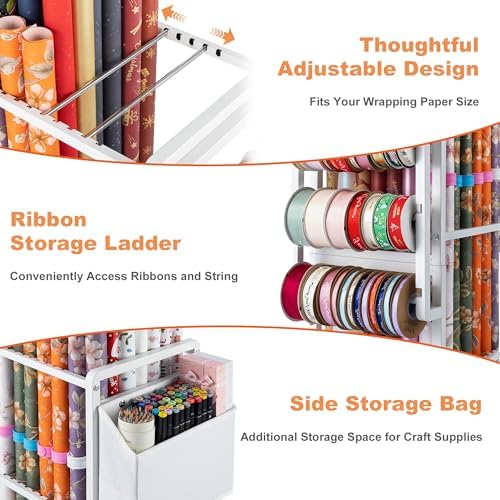 Aquzee Wrapping Paper Storage, Gift Wrapping Paper Organizer Storage, White - Image 5
