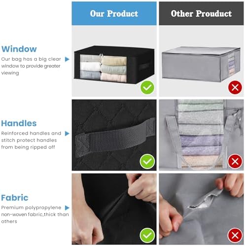 HomeHacks 4-Pack Clothes Organizer Storage Bags, 35L Storage Bins, Black - Image 4