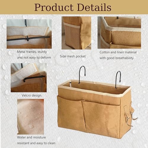 Bedside Caddy, Hanging Storage Bag with Hooks for Bunk & Dorm Bed Rails - Image 3