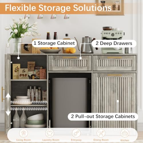 2 X 13 Gallons Double Pull Out Trash Can Cabinet with Storage & Drawers - Image 3