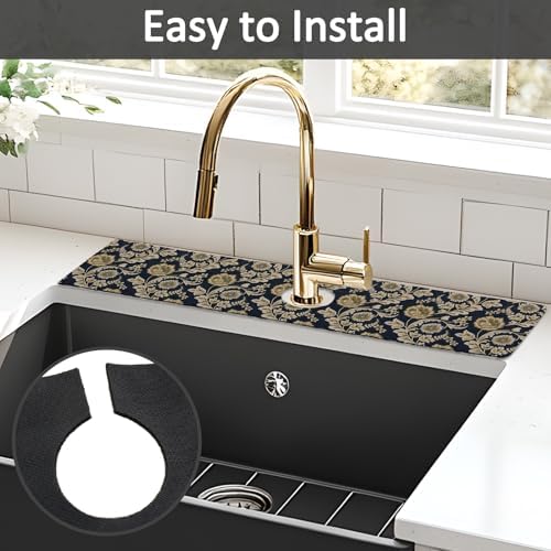 2PCS 24" X 5.5" Kitchen Sink Splash Guard Faucet Mat Floral Flower Super Absorbent Fast Drying Faucet Guard & Draining Mat Sink Splash Guard Behind Faucet for Kitchen, Bathroom - Image 5