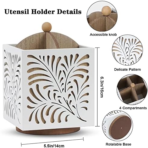 360° Rotating Wooden Utensil Holder Countertop Organizer 5.5"x6.3" - Image 6