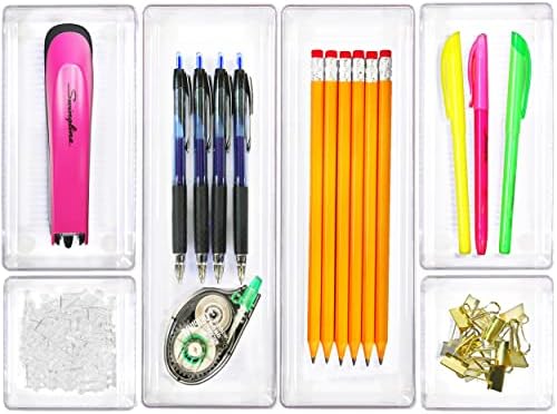Simple Houseware Clear Desk Drawer Organizer, Assorted Sizes, 6 Packs by SimpleHouseware
