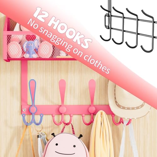 Kaiferty Over The Door Hooks Organizer, Coat Rack Over The Door Storage Hanger Towel Rack, Back of Door Storage Organizer for Bathroom,Bedroom,Kitchen,Office (Pink, 2-Tier) - Image 4