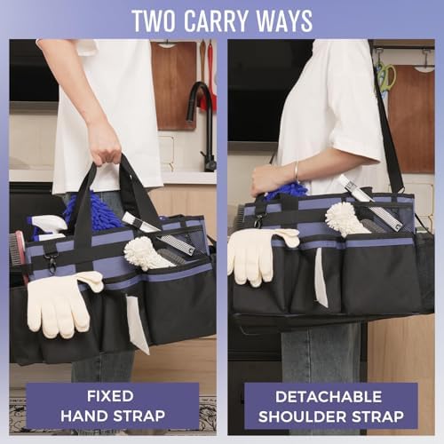 SCAVATA Wearable Cleaning Caddy, Cleaning Caddy Supplies Organizer with Handle & Shoulder Straps for Housekeepers, Under Sink & Car Cleaning Tool Organizers Bag with 4 Foldable Divider (CeruleanBlue) - Image 6