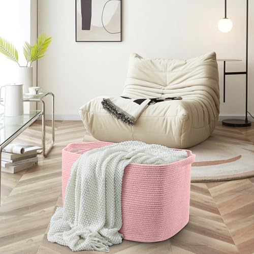 MEGASKET Extra Large Pink Storage Basket, 23.6" x 17" x 12" Rectangle Blanket Basket Living Room, Woven Cotton Rope Basket, Toy Basket Bins, Pink Baskets for Decor, Wicker Baby Laundry Basket - Image 3