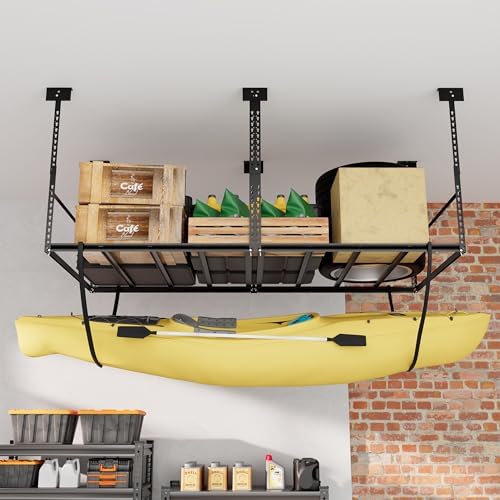 4x8 Ft Overhead Garage Storage Rack, 28-41 inch Height Adjustable Ceiling Mounted Organization Rack, 750 lbs Weight Capacity, 48"x96" Metal Rack for Garage Storage with Hanging Rods - Image 5