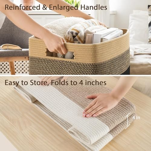 Optish 95L Large Woven Blanket Basket, Storage Basket with Handles - Image 5