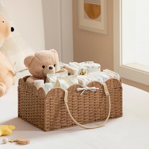 HBlife Large Baby Diaper Caddy, Paper Rope Storage Baskets Nursery Bin with Removable Divider, Portable Car Organizer for Diapers, Baby Shower Gifts, Newborn Essentials Must Haves - Image 2