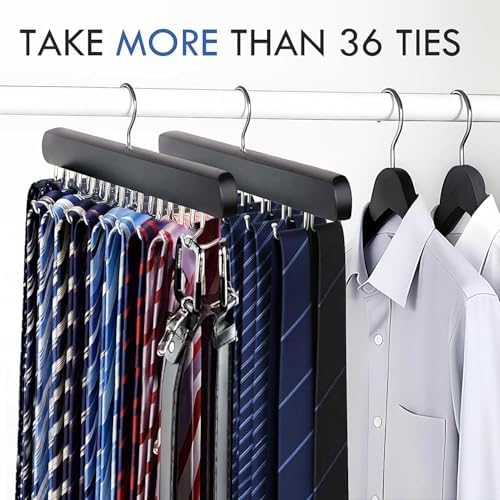 2-Pack Tie Rack Hanger for Closet, 36 Hooks Belt Hanger, Black - Image 2
