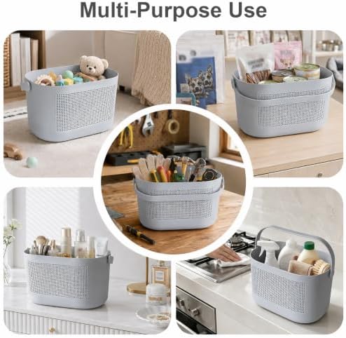 Plastic Portable Shower Caddy Basket, Storage Organizer with Handle, Gray - Image 4