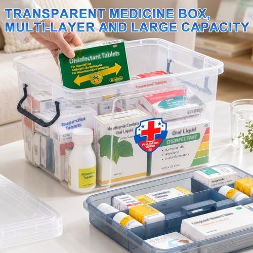 ANYPROLUS 15QT Clear Medicine Organizer Box with Handle, Plastic Medicine Container with Tray Empty First Aid Box, Thickened Medicine Storage Organizer Multipurpose Medication Organizer Storage, Blue - Image 6