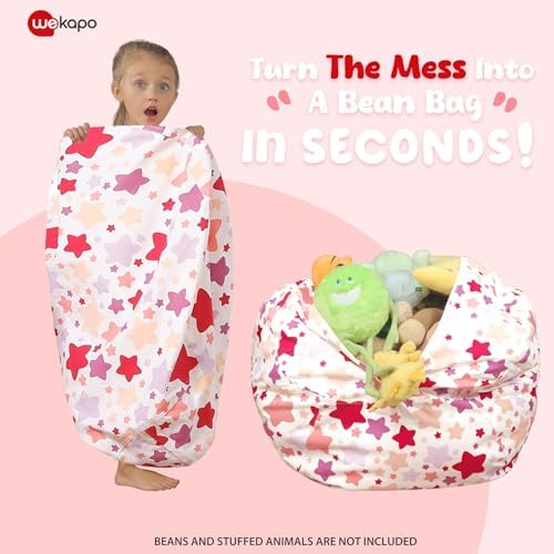 WEKAPO Stuffed Animal Storage Bean Bag Chair Cover for Kids - Image 2