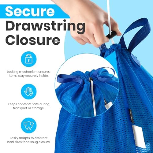Handy Laundry Mesh XL Laundry Bag 24"x36" 2-Pack with Shoulder Strap, Blue - Image 3