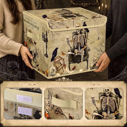 Briwooody Vintage Gothic Halloween Storage Bin with Lid and Carrying Handle - Image 3