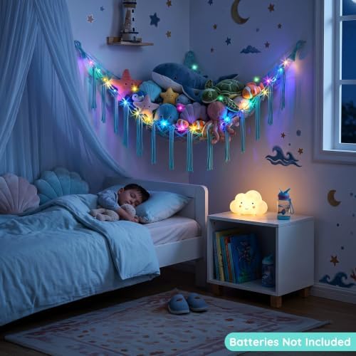 Basumee Stuffed Animals Hammock with LED Light Corner Net, Girls Room Decor - Image 3