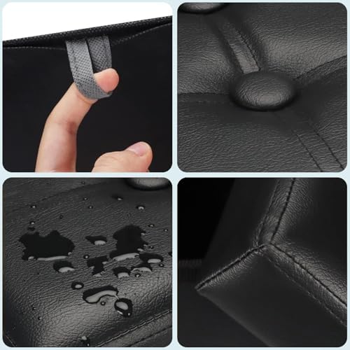 Bsketa Storage Ottoman Bench,16 Inch Folding Leather Foot Rest Stool, Black - Image 5