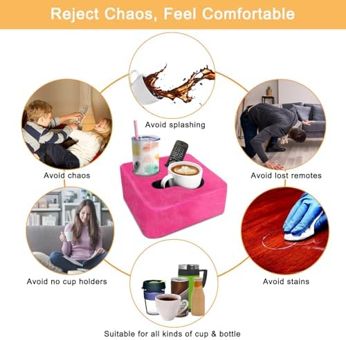 Couch Cup Holder Pillow Tray! Keep Drinks Hand Reach and KeepTemp, Prevent Spills and Use Anywhere. Cup Holder for Couch, Bed, Car, Courtyard, Park, Beach. Pink - Image 4