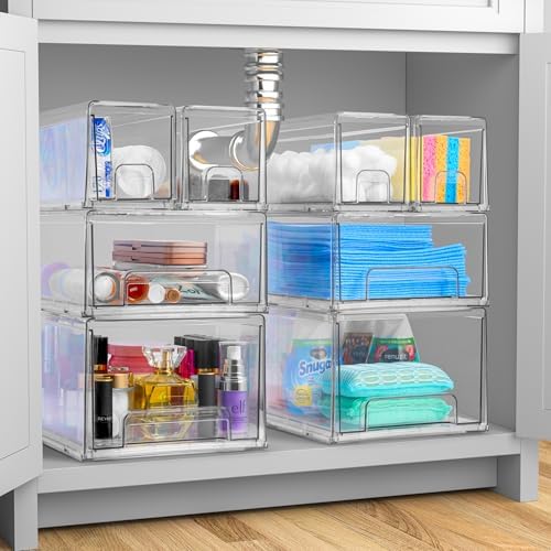 Sorbus Clear Stackable Storage Drawers with Pull-Out Bins (Medium, 2 Pack) - Image 2