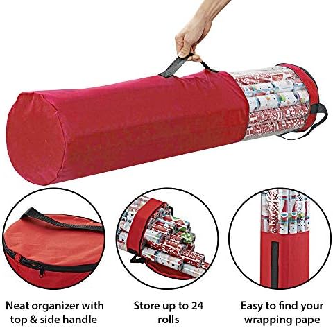 ProPik Wrapping Paper Storage Bag, Christmas Gift Wrap Organizer Stores Up to 24 Rolls 40 Inch, Heavy Duty Polyester plus PVC Clear Bag with Handles - Image 3